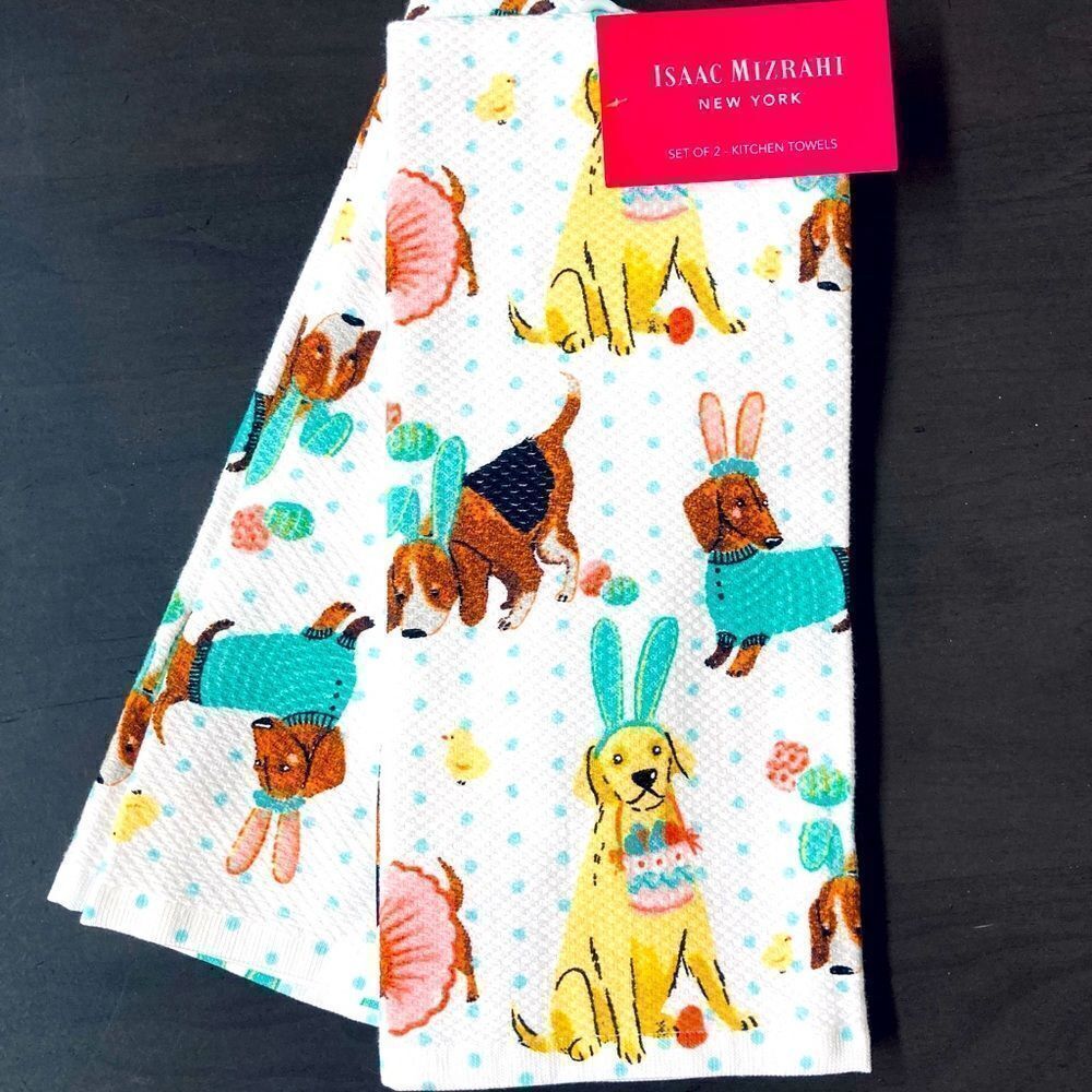 NWT Isaac Mizrahi Easter Bunny Dog Dish Towels Set